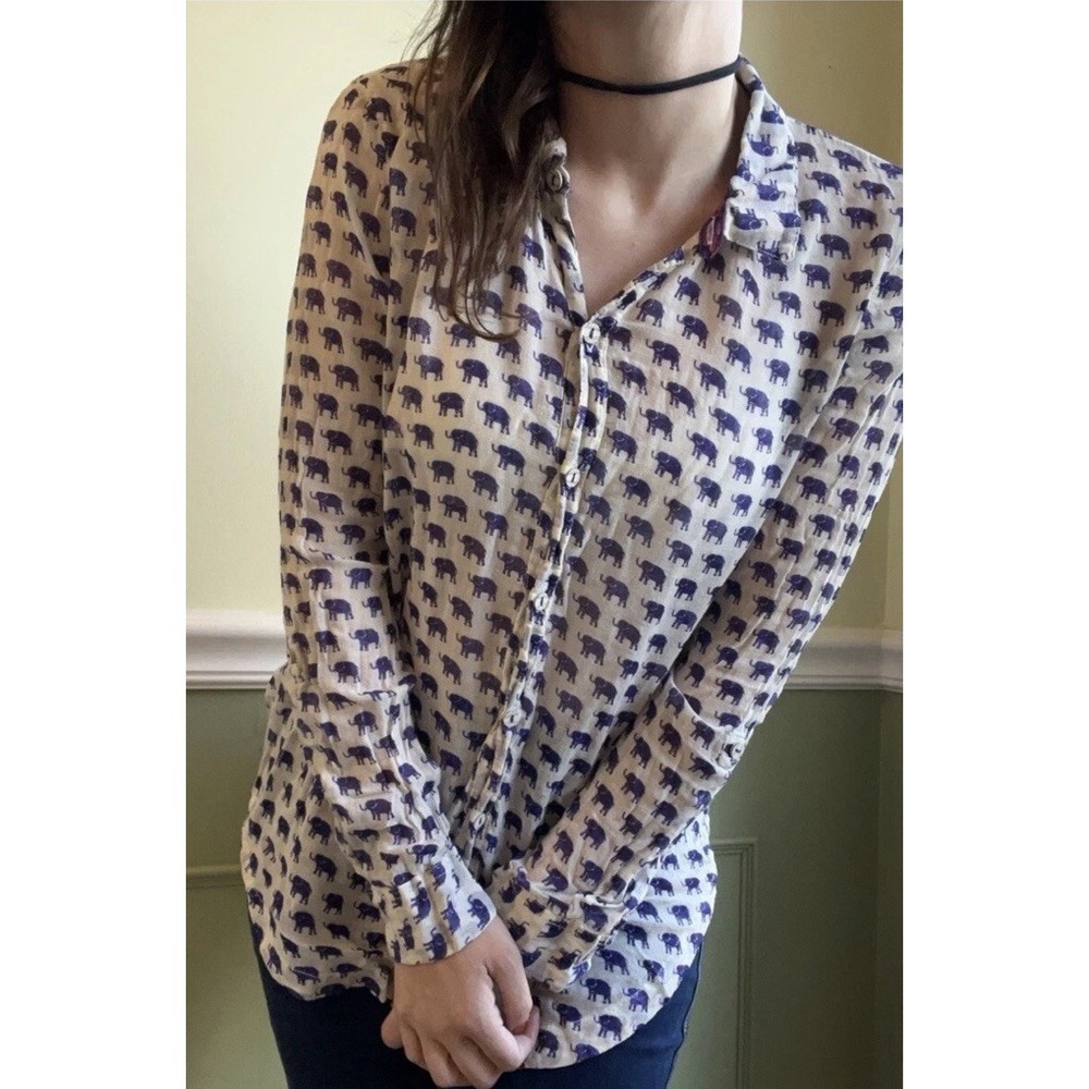 Anthropologie Hei Hei elephant button down Blouse Long Sleeve Purple Sz S Womens